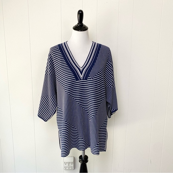 Chicos Women's Navy White Striped Pullover Top Tunic Knit Size Large Sz 3 US XL - Picture 1 of 9